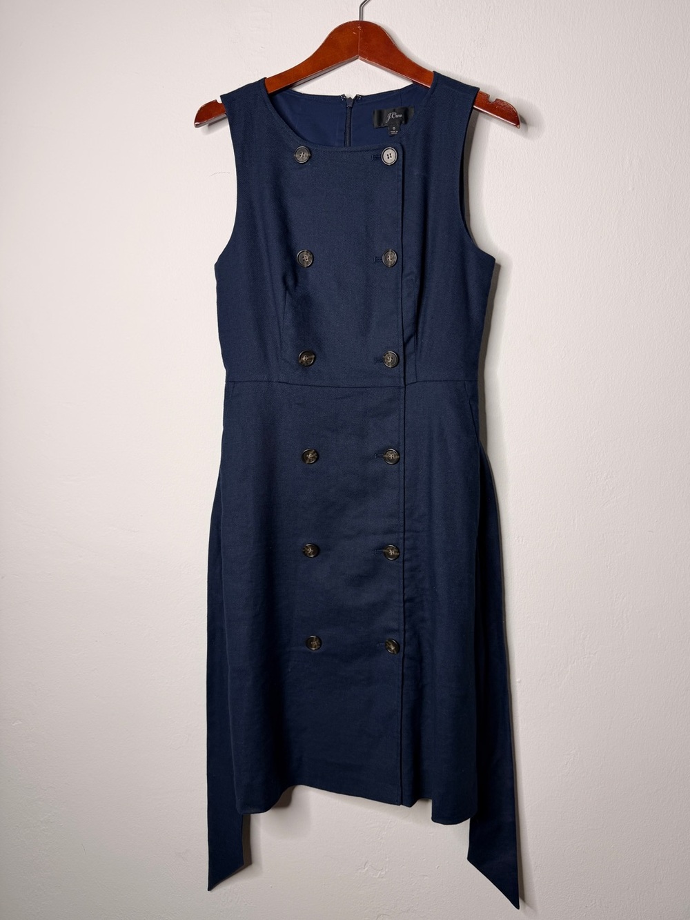 J.Crew Navy Linen Blend Double-Breasted Belted Sleeveless Dress Size 6